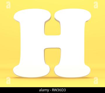 Il rendering 3d'illustrazione. Libro bianco lettera alfabeto carattere font H. Vista anteriore del simbolo di capitale su uno sfondo blu. Foto Stock