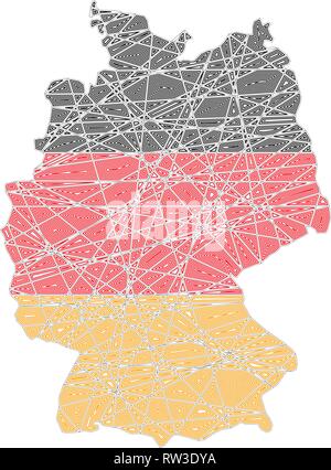 Germania mappa stilizzata sagomato sulla trama aggrovigliati bandiera nazionale Illustrazione Vettoriale