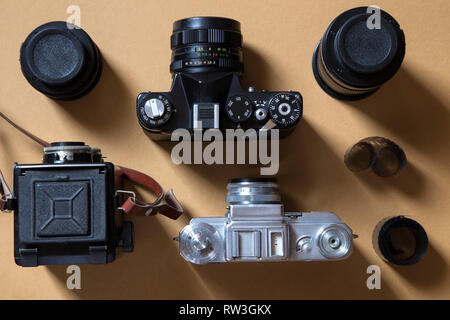 Set di vintage telecamere e apparecchiature Foto Stock