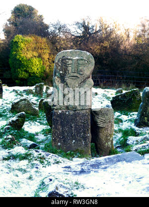 Janus Stone, Boa Island, Lower Lough Erne, Co. Fermanagh, Irlanda del Nord Foto Stock