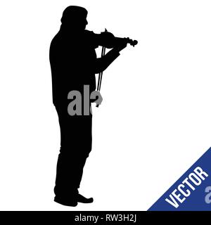 Silhouette uomo suona il violino su sfondo bianco, illustrazione vettoriale Illustrazione Vettoriale