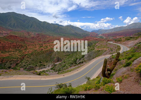 La strada famosa Ruta 40 attraverso il bellissimo canyon della Cuesta de Miranda, La Rioja, Argentina Foto Stock