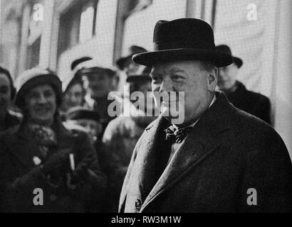 Winston Churchill fotografò il 28th marzo 1940 alla riunione del Consiglio di Guerra franco-britannico 28th marzo 1940 Foto Stock