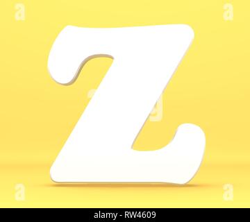 Il rendering 3d'illustrazione. Libro bianco lettera alfabeto carattere font Z. Vista anteriore del simbolo di capitale su uno sfondo blu. Foto Stock