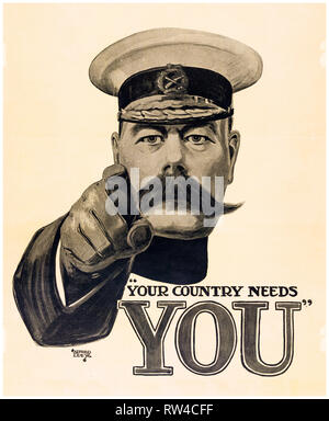 Il vostro Paese ha bisogno di voi, Kitchener poster, 1914 Foto Stock
