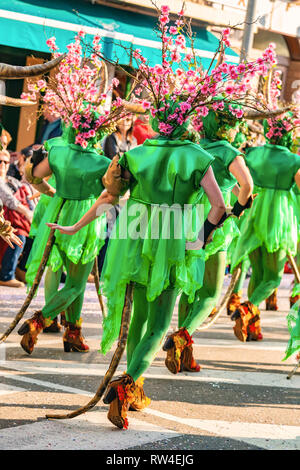 Carnevale tradizionale in una cittadina spagnola Palamos in Catalogna. Molte persone in costume e interessante per il make-up. 03. 01. 2019 Spagna Foto Stock