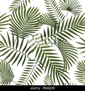 Verde foglie tropicali. Seamless graphic design con incredibile foglie delle palme Illustrazione Vettoriale