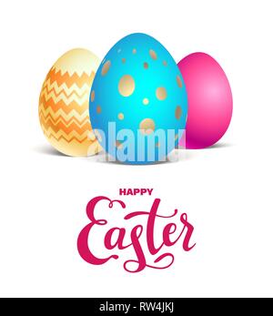 Felice Pasqua holiday card. Colore realistico le uova di Pasqua isolato. Festive illustrazione vettoriale. Illustrazione Vettoriale