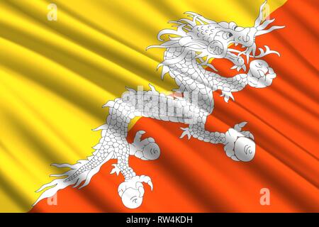 Sventola bandiera del Bhutan. Illustrazione Vettoriale Illustrazione Vettoriale