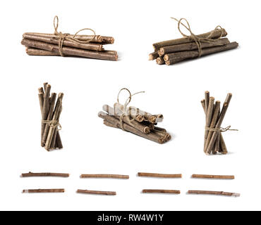 Un insieme di rami di legno intrecciate con una fune. Foto Stock