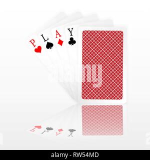 Riprodurre parola aces mano di poker volare e una chiusa giocando a carte tute. Vincere la mano di poker. Illustrazione Vettoriale