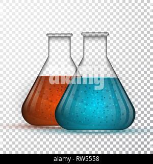 Vetreria di laboratorio o becher. Laboratorio chimico pallone trasparente con liquido. Illustrazione Vettoriale. Illustrazione Vettoriale