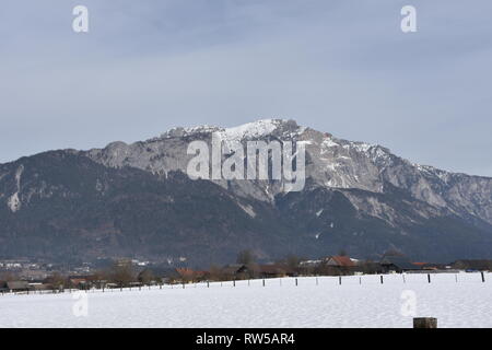 Villacher Alpe, Dobratsch, Kärnten, inverno, Alpen, Gebirgsstock, Jahreszeit, Schnee Fels, Mittente Sendemast, Senden, Radio, Rundfunk Fernsehen, Foto Stock