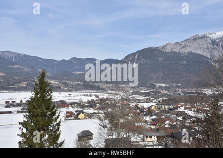 Kärnten, inverno, Gailtal, Unteres Gailtal, Dobratsch, Villacher Alpe, inverno, Schnee, Nötsch, Feistritz, Dorf, Siedlung, Labientschach, Tal, Berg, Fel Foto Stock