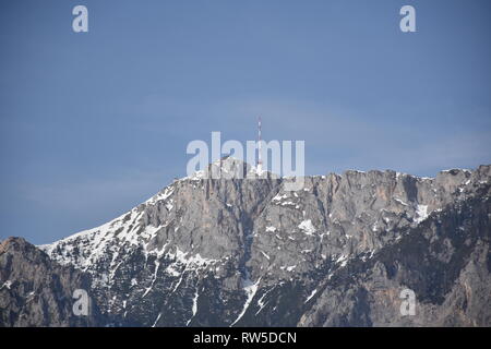 Villacher Alpe, Dobratsch, Kärnten, inverno, Alpen, Gebirgsstock, Jahreszeit, Schnee Fels, Mittente Sendemast, Senden, Radio, Rundfunk Fernsehen, Foto Stock