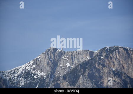 Villacher Alpe, Dobratsch, Kärnten, inverno, Alpen, Gebirgsstock, Jahreszeit, Schnee Fels, Mittente Sendemast, Senden, Radio, Rundfunk Fernsehen, Foto Stock