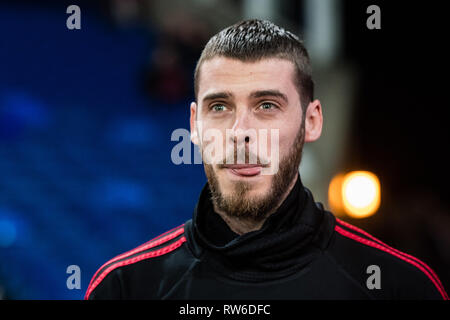 Londra, Inghilterra - 27 febbraio: David de Gea di Manchester United guarda su durante il match di Premier League tra Crystal Palace e il Manchester United Foto Stock