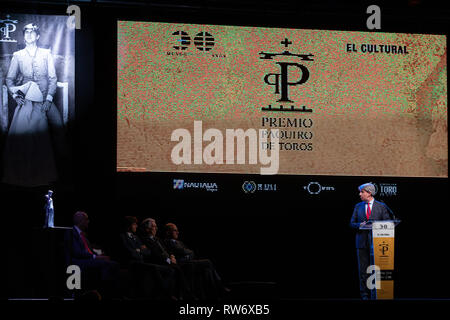 Madrid, Spagna. Mar 4, 2019. Il Presidente della Comunità di Madrid, Angel Garrido visto parlare durante la PX Paquiro Awards Edition in Madrid. Credito: Gesù Hellin/SOPA Immagini/ZUMA filo/Alamy Live News Foto Stock