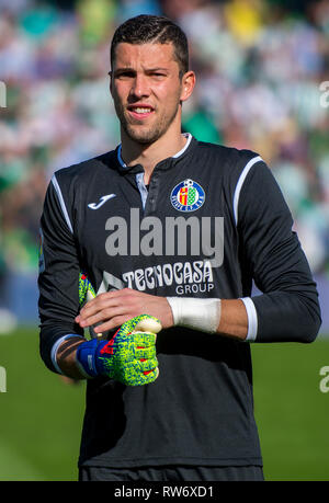 SEVILLA, 03-03-2019. Primera Division campionato spagnolo. LaLiga. Estadio Benito Villamarin. David Soria (Getafe CF) durante il gioco Real Betis - Getafe CF. Foto Stock