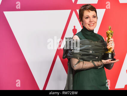 Olivia Colman - Migliore Attrice 014 al 91annuale di Academy Awards in sala stampa durante a Hollywood e Highland il 24 febbraio 2019 a Hollywood, California Foto Stock