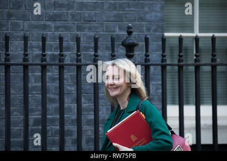 Londra, Regno Unito. 5 Mar, 2019.Primo Segretario per l'TreasuryThe Rt Hon Elizabeth Truss MP arriva settimanale per la riunione di gabinetto al 10 di Downing Street a Londra. Credito: Keith Larby/Alamy Live News Foto Stock