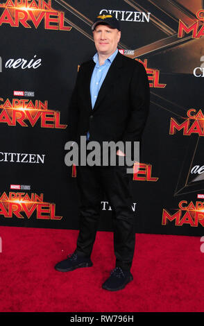 Hollywood, Stati Uniti d'America. 04 Mar, 2019. HOLLYWOOD, CA - Marzo 4: Presidente dei Marvel Studios Kevin Feige assiste la Premiere mondiale di Marvel Studios 'Captain Marvel" il 4 marzo 2019 a El Capitan Theater di Hollywood, in California. Credito: Barry re/Alamy Live News Foto Stock