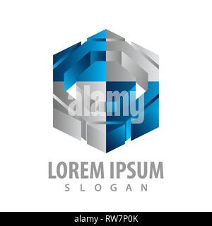 3 geometrico D logo esagonale concept design. Simbolo grafico elemento di modello Illustrazione Vettoriale
