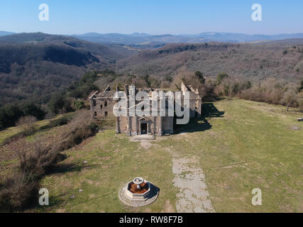 Vista aerea della città antica Monterano Foto Stock