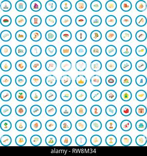 100 Costruzione set di icone, stile cartoon Illustrazione Vettoriale