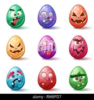 Felice Pasqua cartoon. Imposta icona uovo. Illustrazione Vettoriale