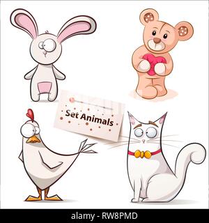 Coniglio, gallina, orso, cat - impostare gli animali. Illustrazione Vettoriale