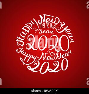 Capodanno 2020. Iscrizione scritta a mano illustrazione vettoriale. Biglietto d'auguri rosso. Illustrazione Vettoriale