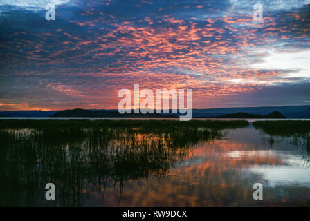 Lake Baringo. Sun rise oltre questo Rift Valley Lake nel distretto del nord del Kenya. Foto Stock