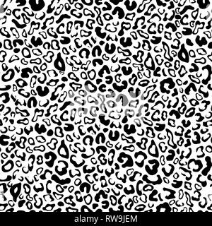 A pelle di leopardo modello senza giunture, animale texture, spotted tracery monocromatico, ornamento zoomorfi, vettore sfondo. Caotica spot nero su bianco backdr Illustrazione Vettoriale