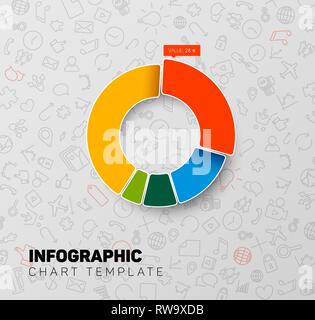 Infografico colorati grafico a torta modello con semplici icone infografico sullo sfondo Illustrazione Vettoriale