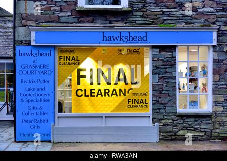 Hawkshead abbigliamento outdoor shop,Grasmere,Lake District,Cumbria,l'Inghilterra,UK Foto Stock