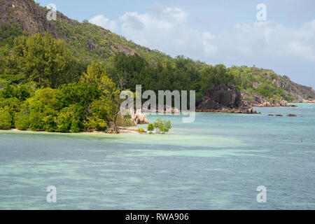 Moyenne Island è una piccola isola (0,099 km2 o 0.038 sq mi) in Ste Anne il Parco Marino Nazionale della costa nord di Mahé Seychelles. Poiché il 19 Foto Stock