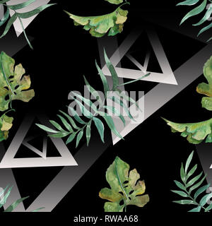 Exotic Tropical hawaiian estate. Palm Beach foglie. Illustrazione ad acquerello set. Disegno ad acquerello fashion aquarelle isolato. Backgro senza giunture Foto Stock