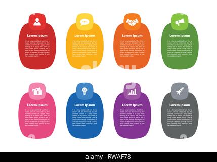 Infografico business design concept illustrazione vettoriale con 8 opzioni o le fasi o processi rappresentano il flusso di lavoro o di diagramma Illustrazione Vettoriale