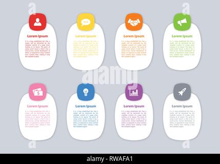 Infografico business design concept illustrazione vettoriale con 8 opzioni o le fasi o processi rappresentano il flusso di lavoro o di diagramma Illustrazione Vettoriale