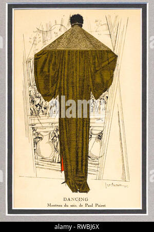 Piastra di moda da "Gazette du Bon Ton' che illustra un rivestimento da Paul Poiret, 1920, Art Deco, Georges Lepape Foto Stock