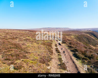 Il Derwent Moor uno stretto sentiero segue il bordo di una ripida collina. Foto Stock