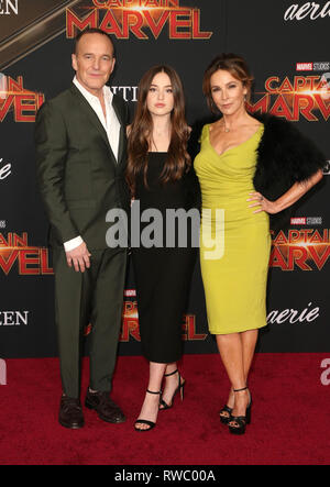 Hollywood, California, Stati Uniti. 4 marzo 2019. 4 marzo 2019 - Hollywood, California - Clark Gregg, Stella Gregg, Jennifer Grey. "Captain Marvel" a Los Angeles Premiere tenutasi all'El Capitan Theater. Foto: Faye Sadou/Admedia Foto Stock