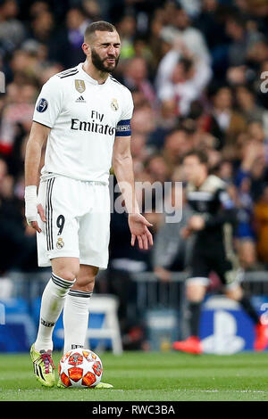 Madrid, Spagna. 05 Mar, 2019. Benzema durante una partita tra Real Madrid e Ajax, valido per la Champions League, tenutasi a Santiago Bernabeu Stadium in Madrid, Ma. Il gioco è valido per l'Ottavo di finale. Credito: Marco Galvão/FotoArena/Alamy Live News Foto Stock