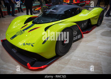 Ginevra, Svizzera. 6 Marzo, 2019. La Aston Martin Valkyrie AMR TAG Heuer Edition ha presentato alla stampa i giorni dell'ottantanovesimo Geneva International Motor Show. Credito: Eric Dubost/Alamy Live News Foto Stock