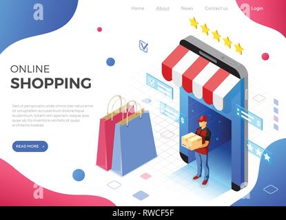 Internet Online Shopping consegna concetto isometrica Illustrazione Vettoriale