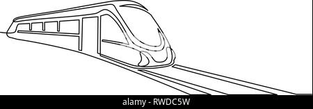Continuo di un disegno della linea. Moderna e alta velocità per i passeggeri del treno per pendolari. Illustrazione Vettoriale Illustrazione Vettoriale