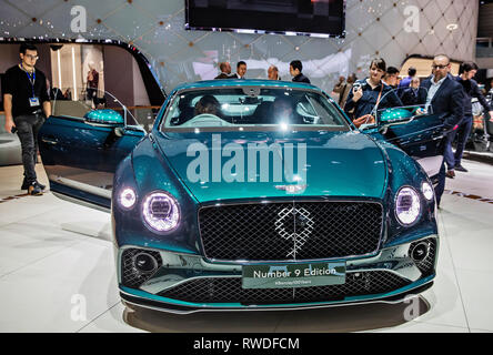 Bentley Continental GT numero 9 edizione di Mulliner fu presentato da Skoda Auto al 2019 Geneva International Motor Show Martedì, 5 marzo 201 Foto Stock