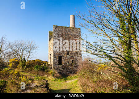 Rovine della ex miniera di edifici con Wheal Peevor vicino a Redruth Cornwall, parte dell'Cornish Mining Sito Patrimonio Mondiale. Inghilterra UK Europa Foto Stock