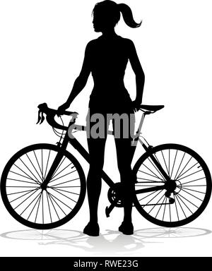 Donna ciclista bici Bicicletta Equitazione Silhouette Illustrazione Vettoriale